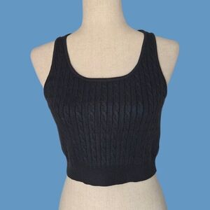 POL Soft Boho Navy Cable Knit Cropped Tank Top Racerback Medium/ Large